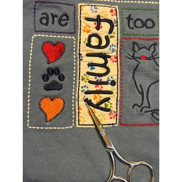 VTG Cats Are Family Too Sweatshirt Blue Cat Lover Graphic Pullover grannycore L - Picture 4 of 7